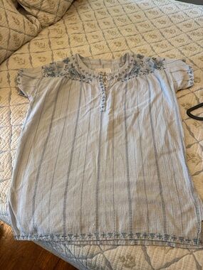 Johnny Was Light Blue and White Embroidered Tunic  Dress
